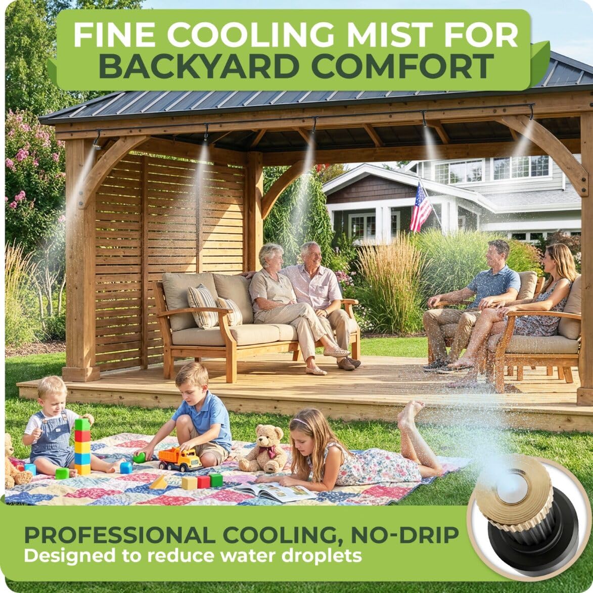 CARPATHEN misting system cooling a deck area providing comfortable outdoor seating