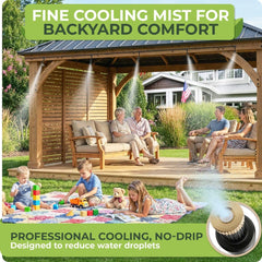 CARPATHEN misting system cooling a deck area providing comfortable outdoor seating