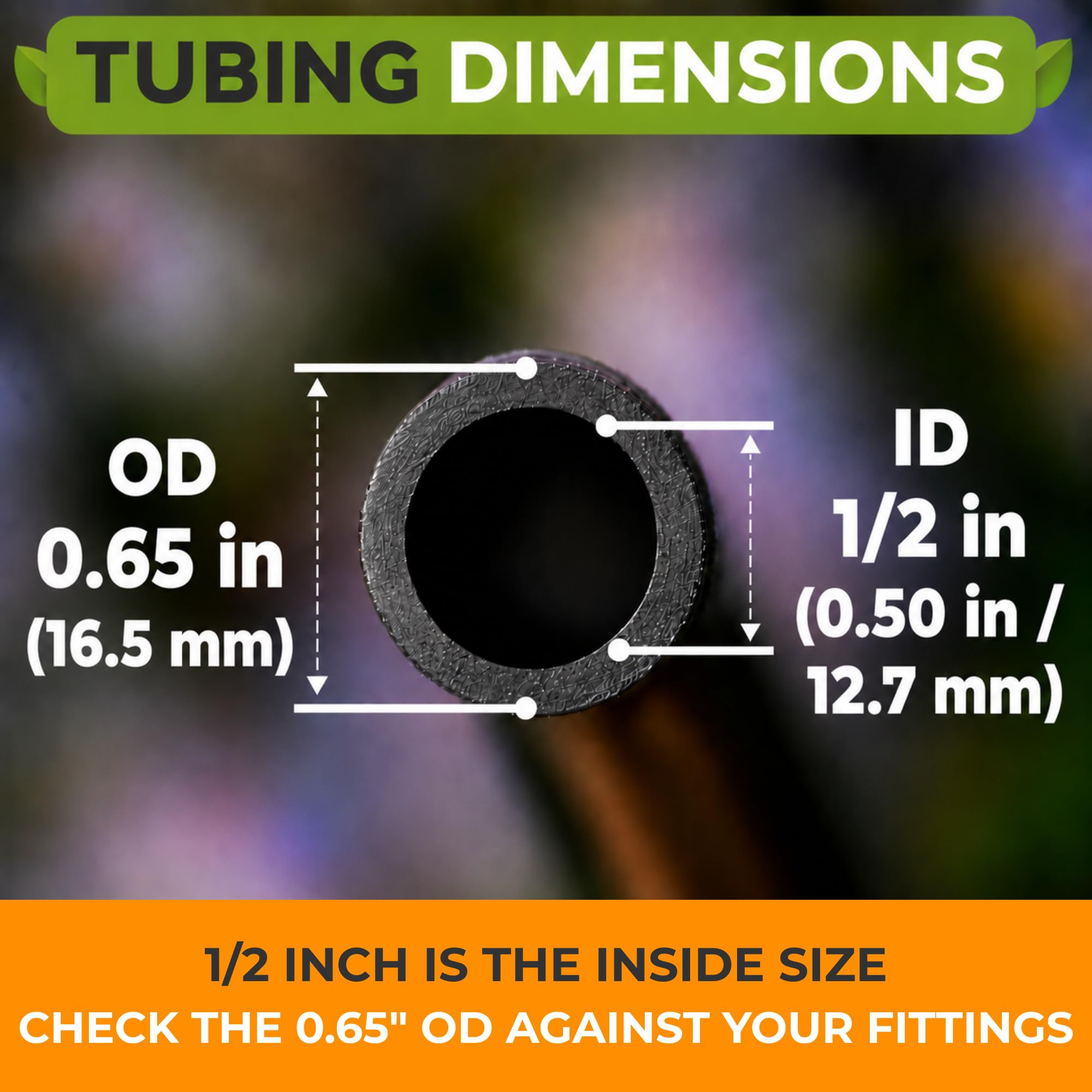 CARPATHEN tubing cross-section closeup revealing 0.5 inch inner diameter for reliable flow