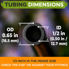 CARPATHEN tubing cross-section closeup revealing 0.5 inch inner diameter for reliable flow