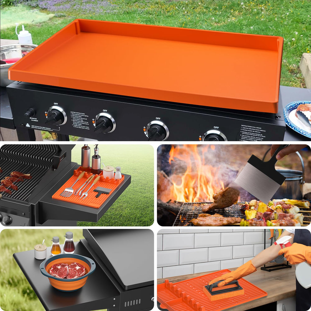 Carry360 mat positioned on griddle for size comparison and complete coverage