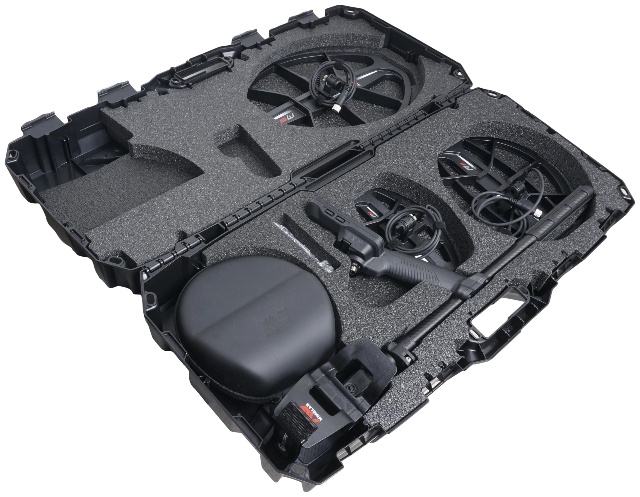 Case Club open case with custom foam interior protecting detector