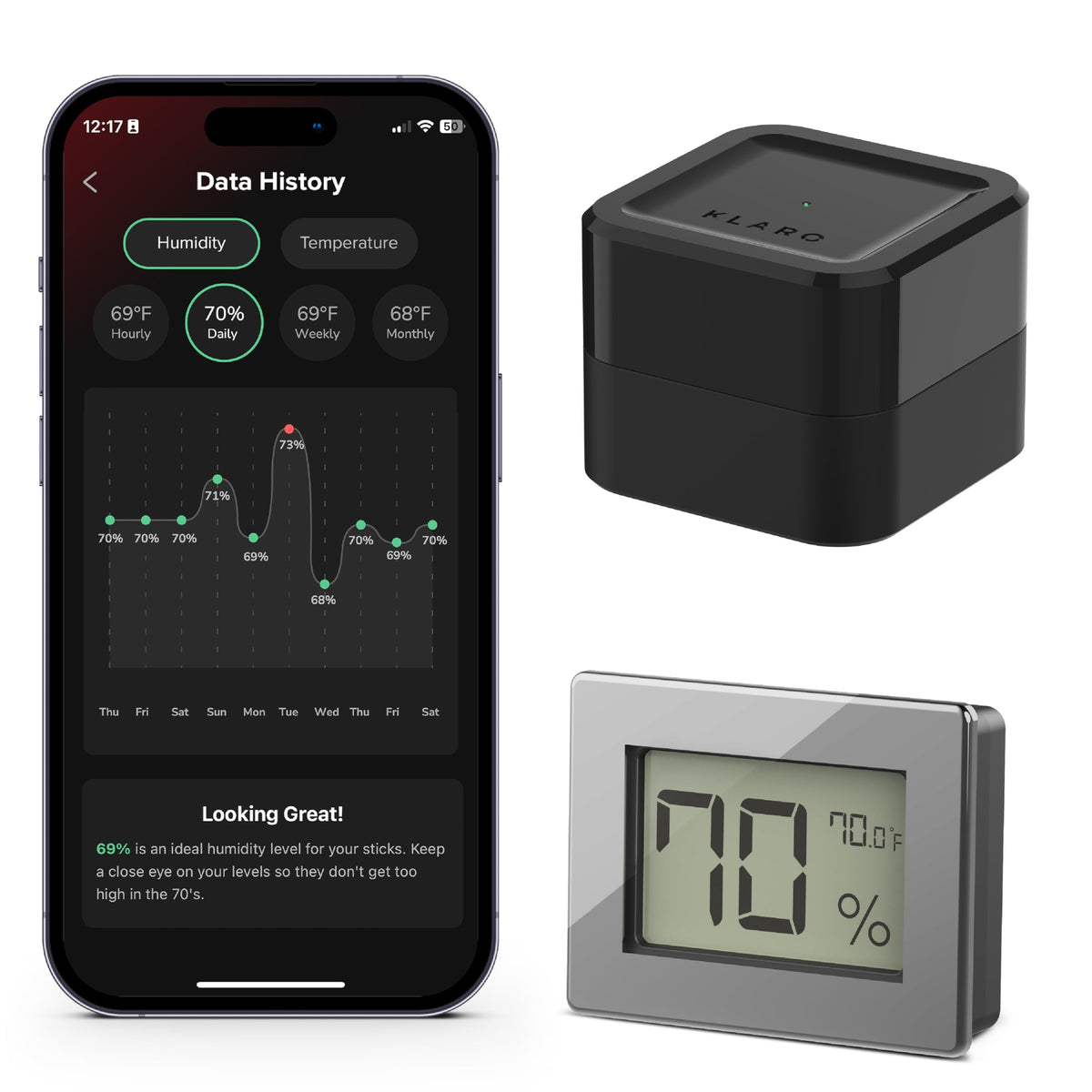 CASE ELEGANCE front view of Klaro Valet in gunmetal showing display and controls, ensuring easy monitoring