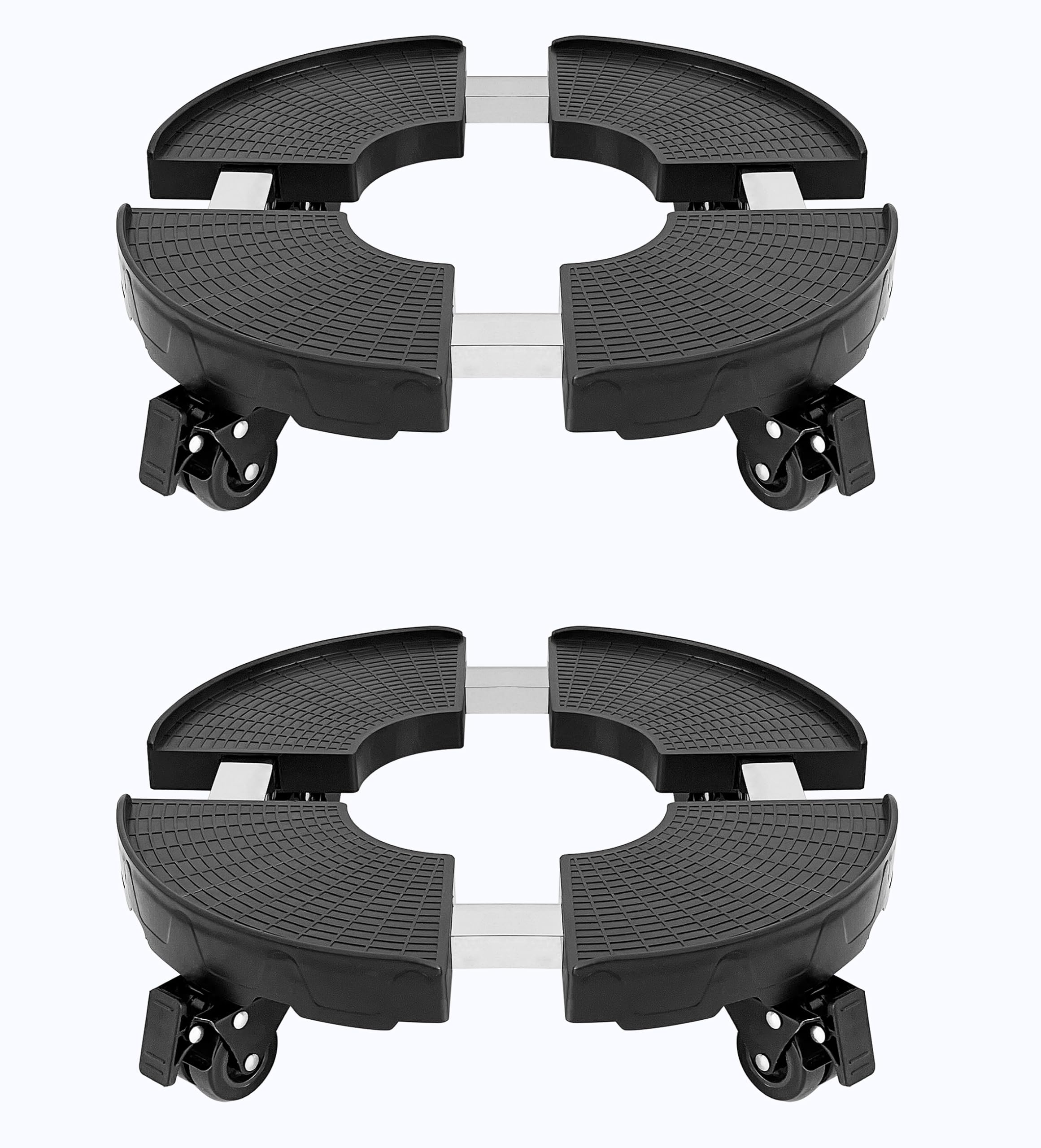 CASIMR front view showing two assembled plant stands and packaging, highlights durability