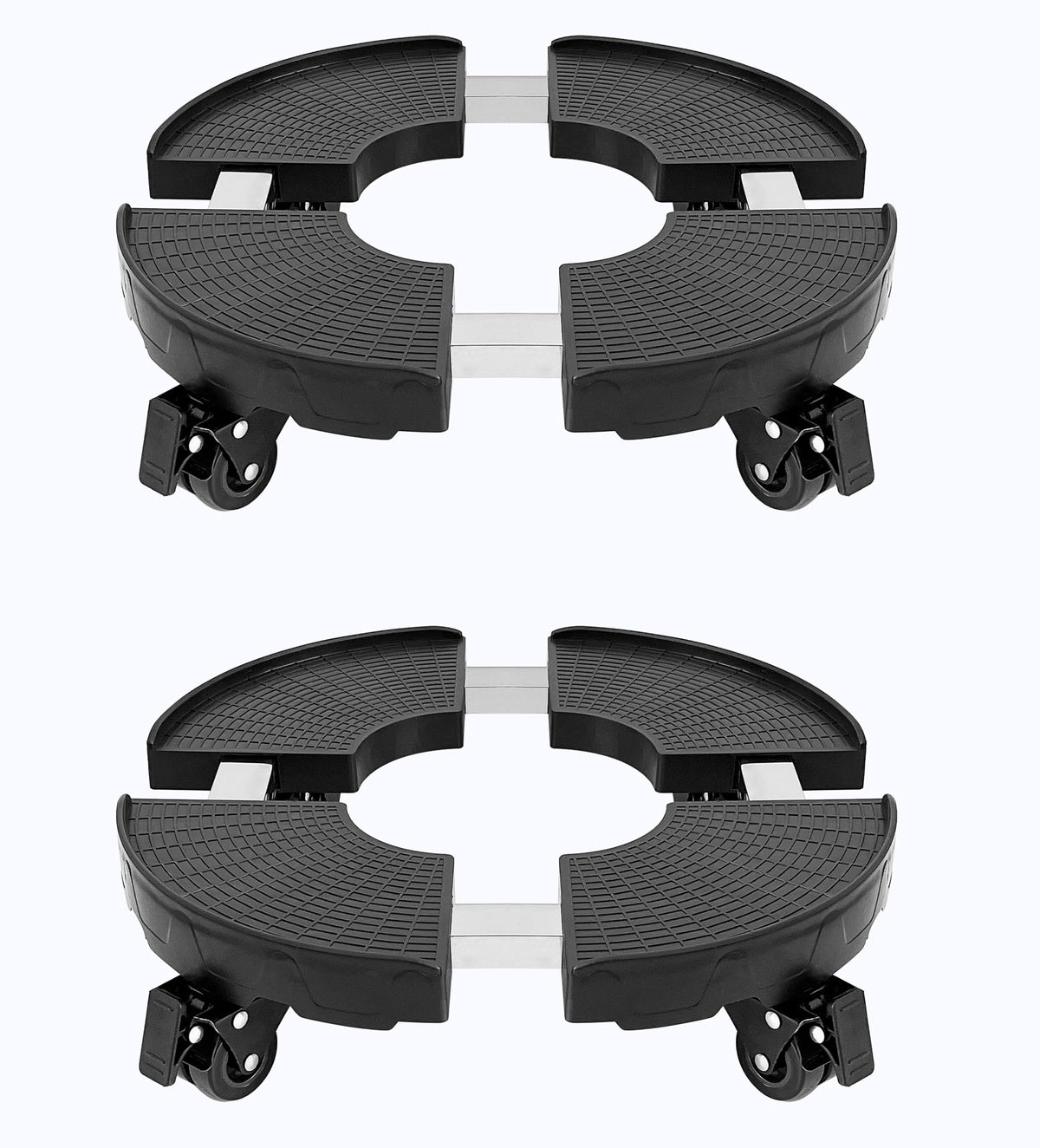 CASIMR front view showing two assembled plant stands and packaging, highlights durability