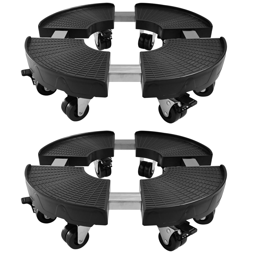CASIMR front view of both adjustable plant stands showing sturdy construction and mobility
