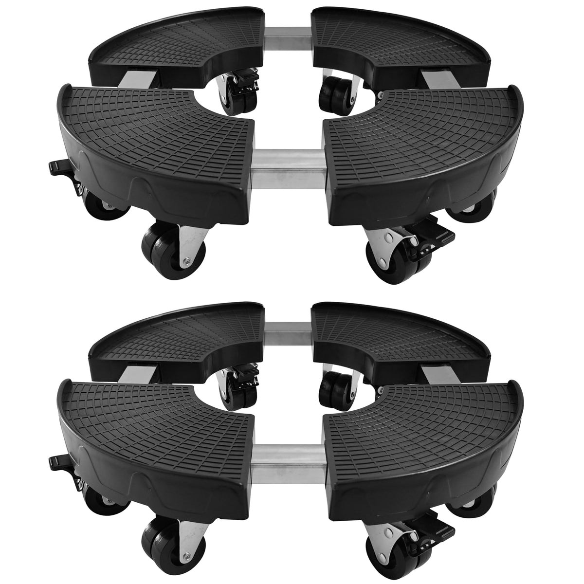CASIMR front view of both adjustable plant stands showing sturdy construction and mobility
