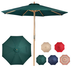 CASUNER front view of 9ft wooden umbrella showing classic shade benefit