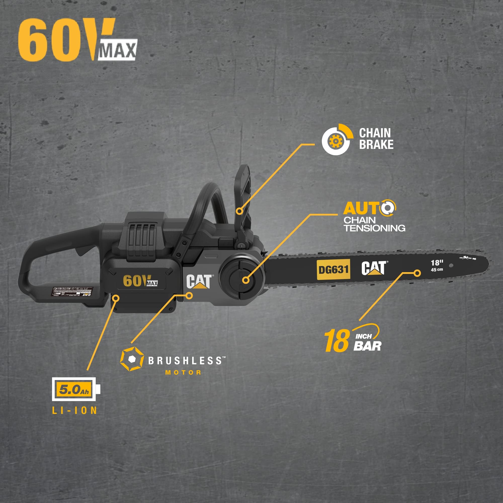 CAT DG631 bar and chain close-up highlighting durable slim chain benefit