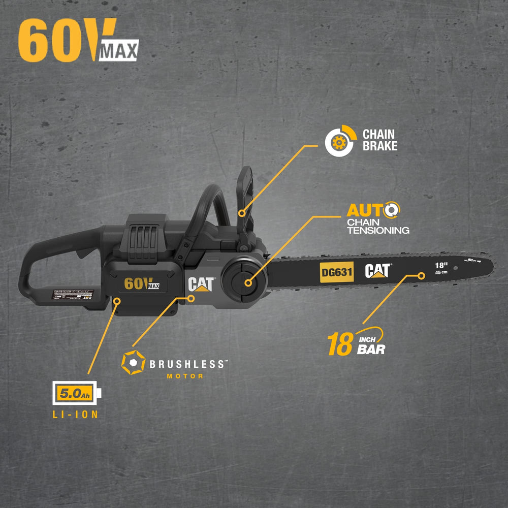 CAT DG631 bar and chain close-up highlighting durable slim chain benefit