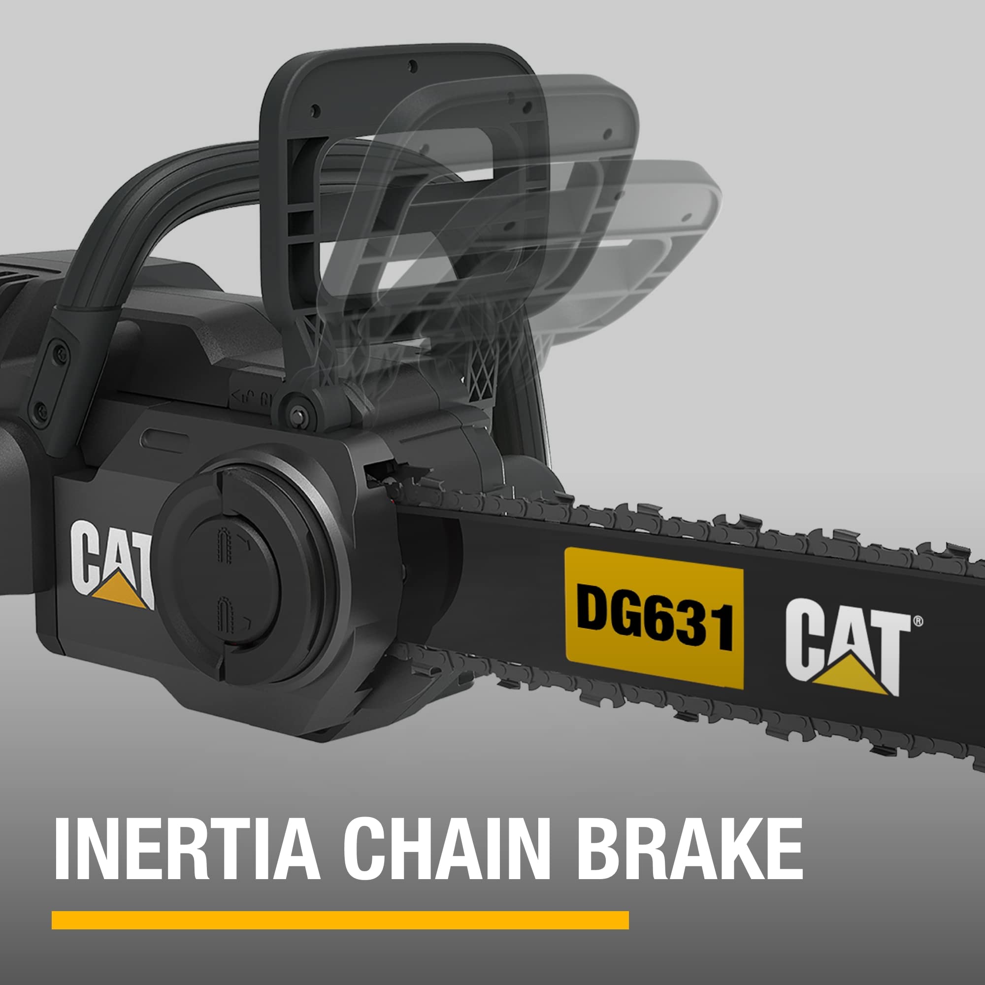 CAT DG631 chain brake and reduced-kickback bar nose for safer cuts benefit