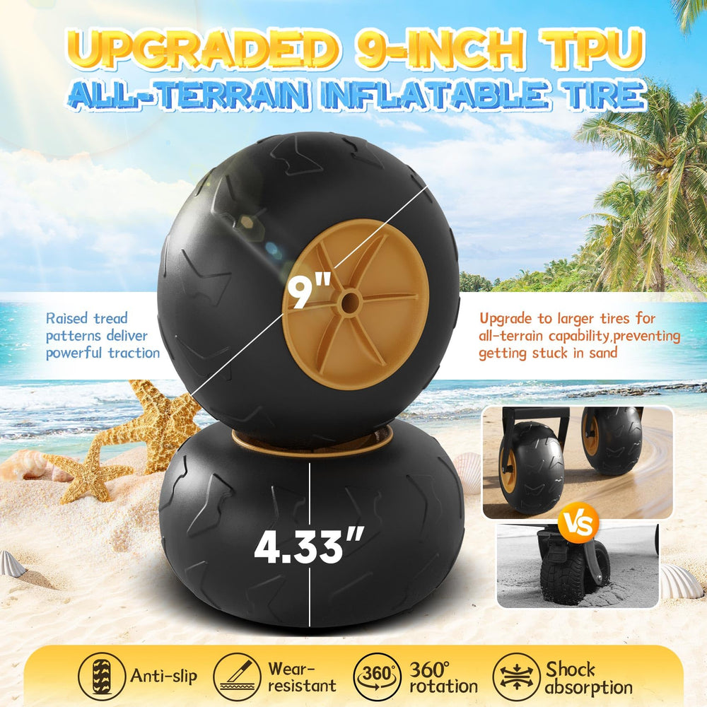 CAtArt 9-inch pneumatic sand-resistant wheel close-up delivering traction and shock absorption