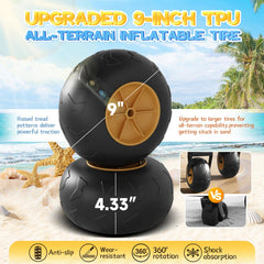CAtArt 9-inch pneumatic sand-resistant wheel close-up delivering traction and shock absorption