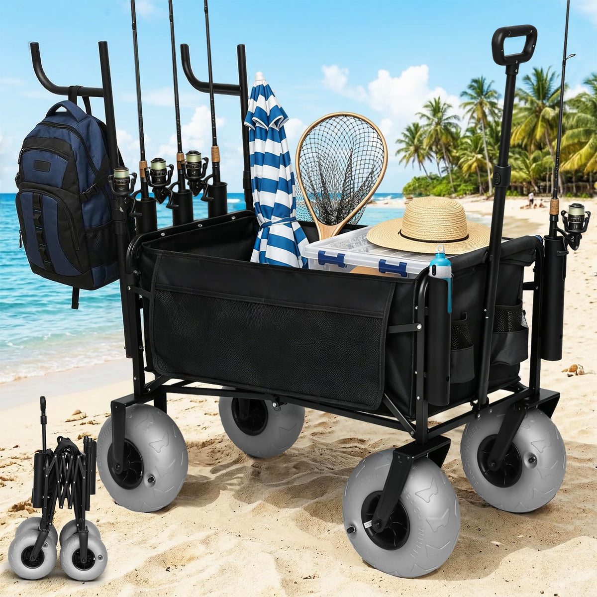 CAtArt front view of beach wagon showing cargo and structure for easy hauling