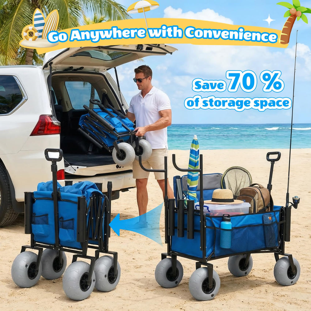 CAtArt wagon in use on beach carrying coolers and fishing gear easily