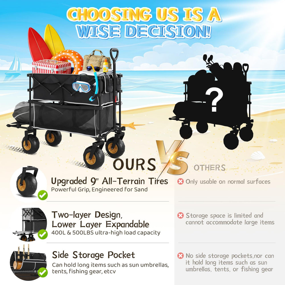 CAtArt wagon loaded with beach gear being pulled across sand for effortless transport