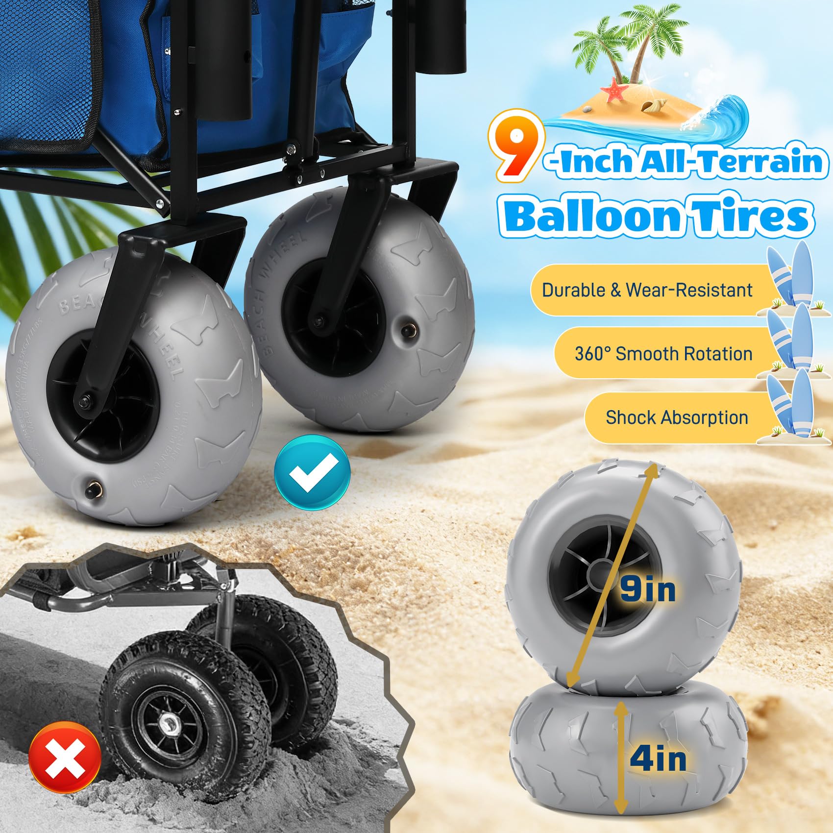 CAtArt close-up of 9-inch all-terrain wheel tread improving traction