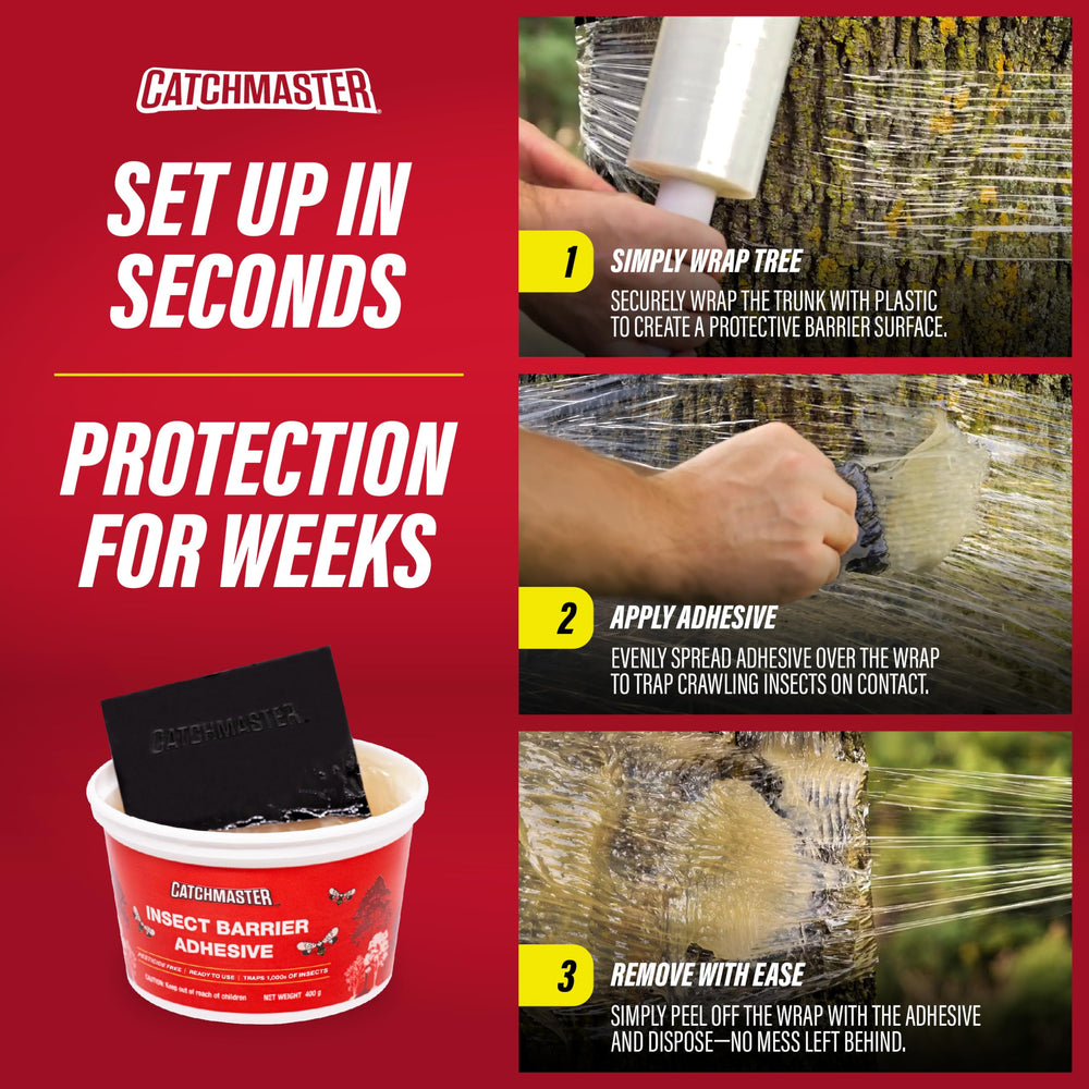 Catchmaster adhesive being applied with slotted spreader demonstrating correct thickness and coverage