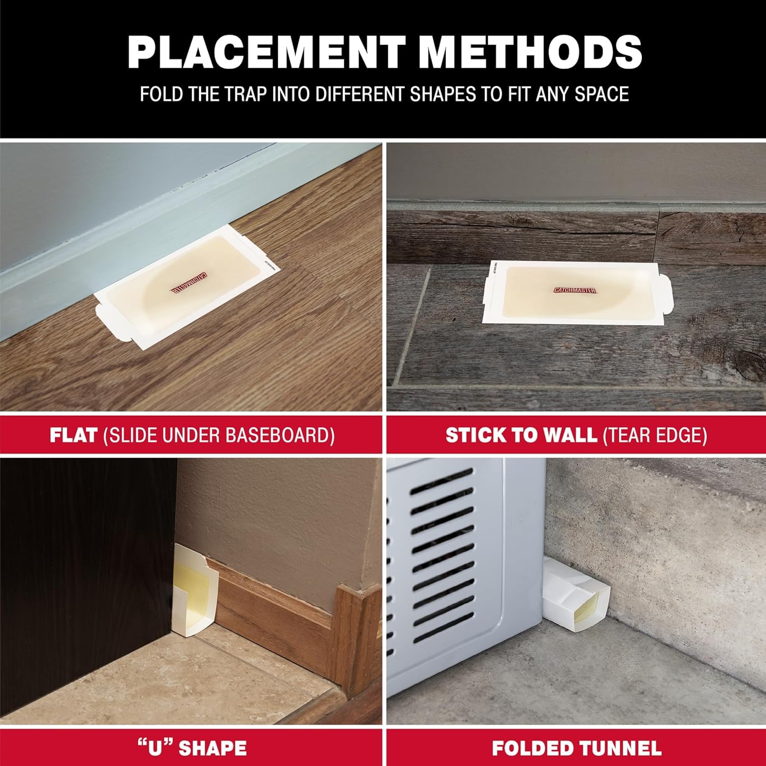 Catchmaster glue board set in basement illustrating discreet pest control