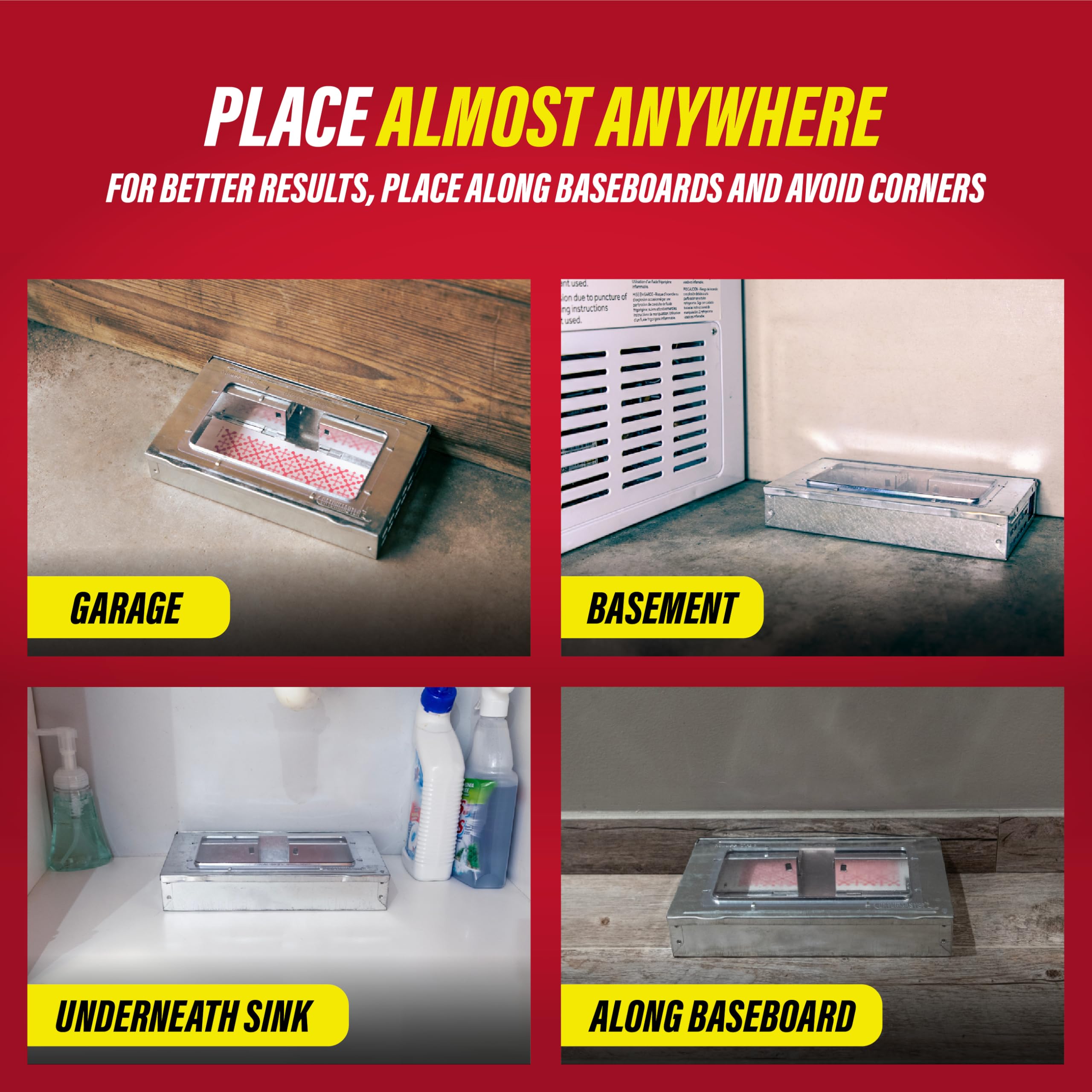 Catchmaster trap set in a garage illustrating convenient pest control
