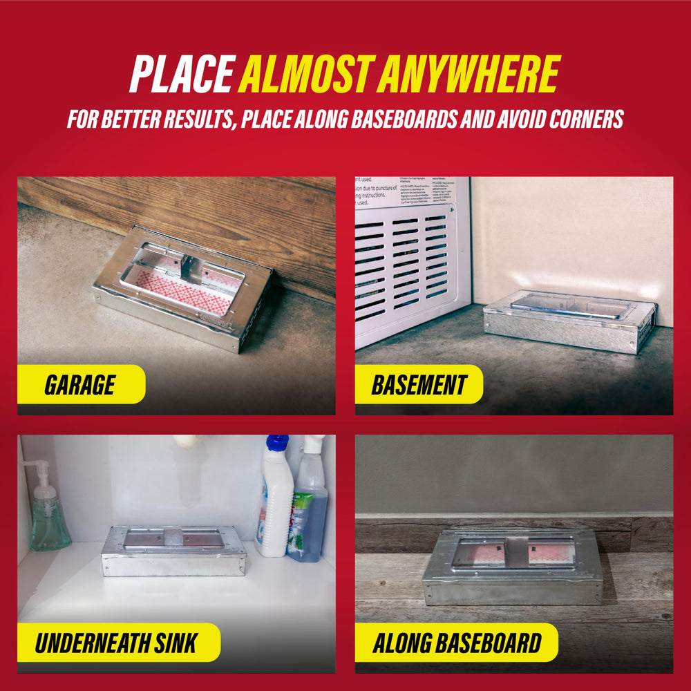 Catchmaster trap set in a garage illustrating convenient pest control