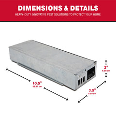 Catchmaster trap next to a ruler showing compact size and space-saving benefit