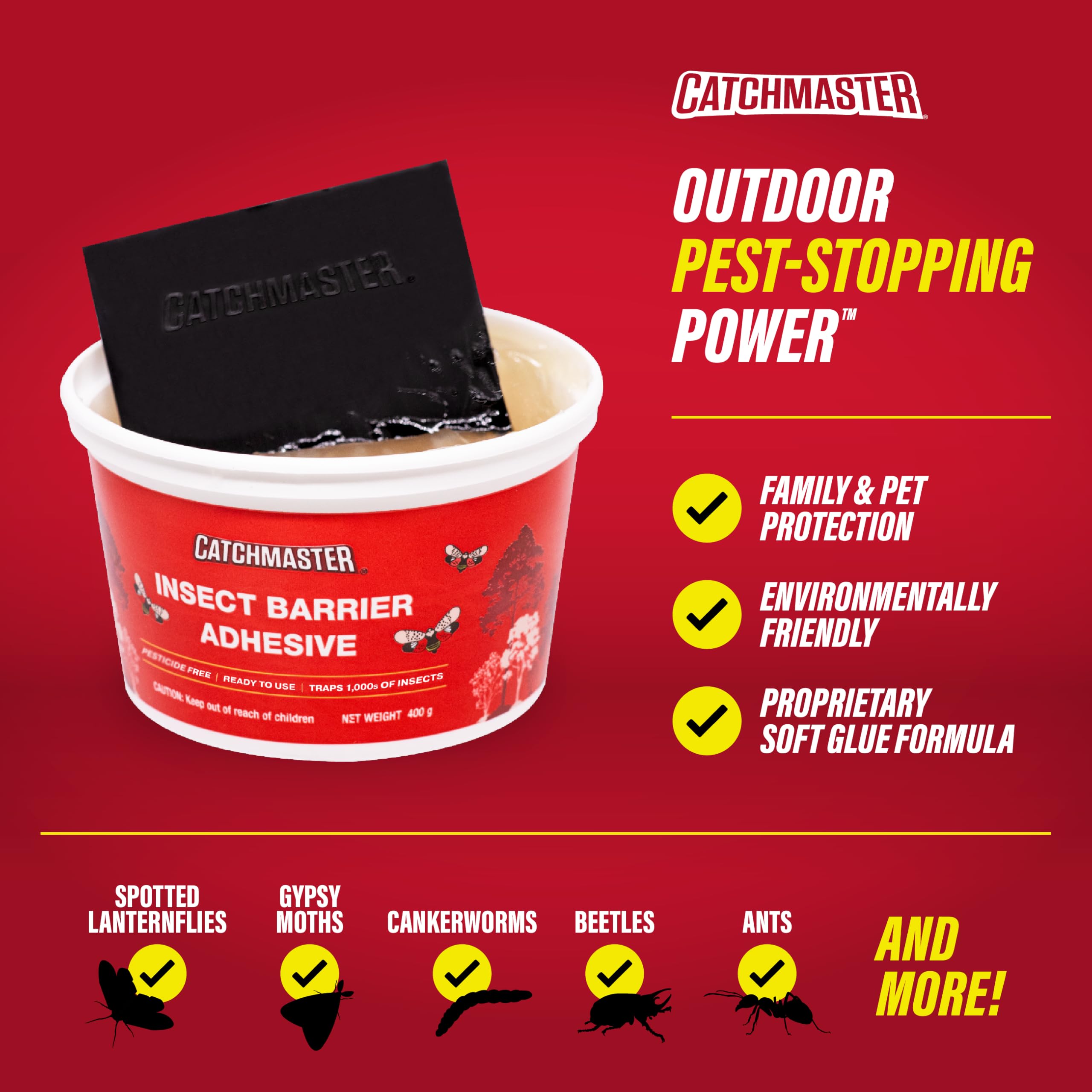 Catchmaster pail beside a ruler showing 15 oz size for planning multiple tree applications