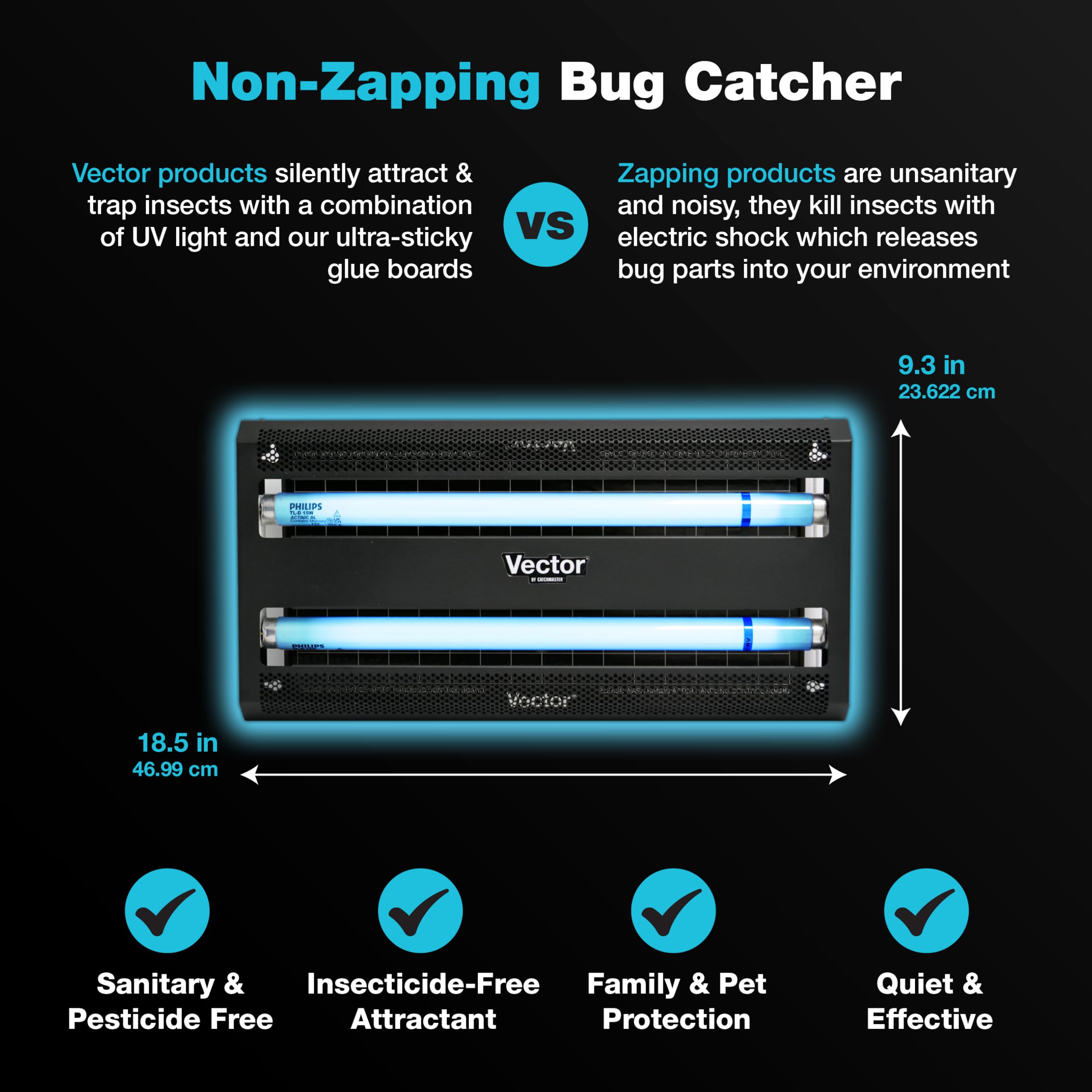 Catchmaster Vector 30 twin 15W actinic bulbs detail demonstrating powerful UV attractant