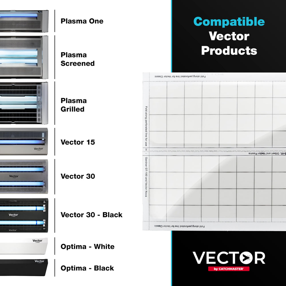 Catchmaster Vector glue board inserted in UV trap showing clean, hidden capture