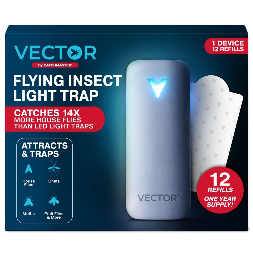 Catchmaster Vector 9 front view showing sleek white cover and plug, tidy placement benefit