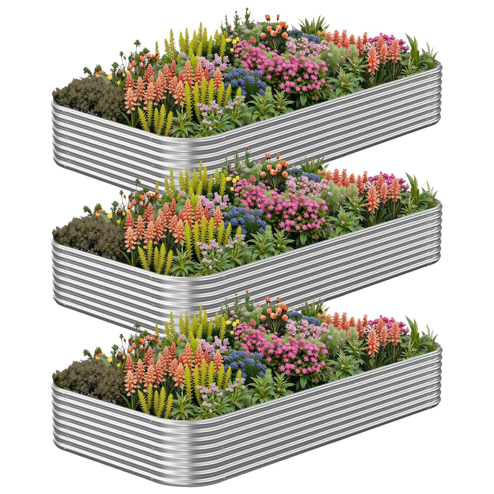 CATMANOR front view of three packaged galvanized raised beds, durable outdoor solution