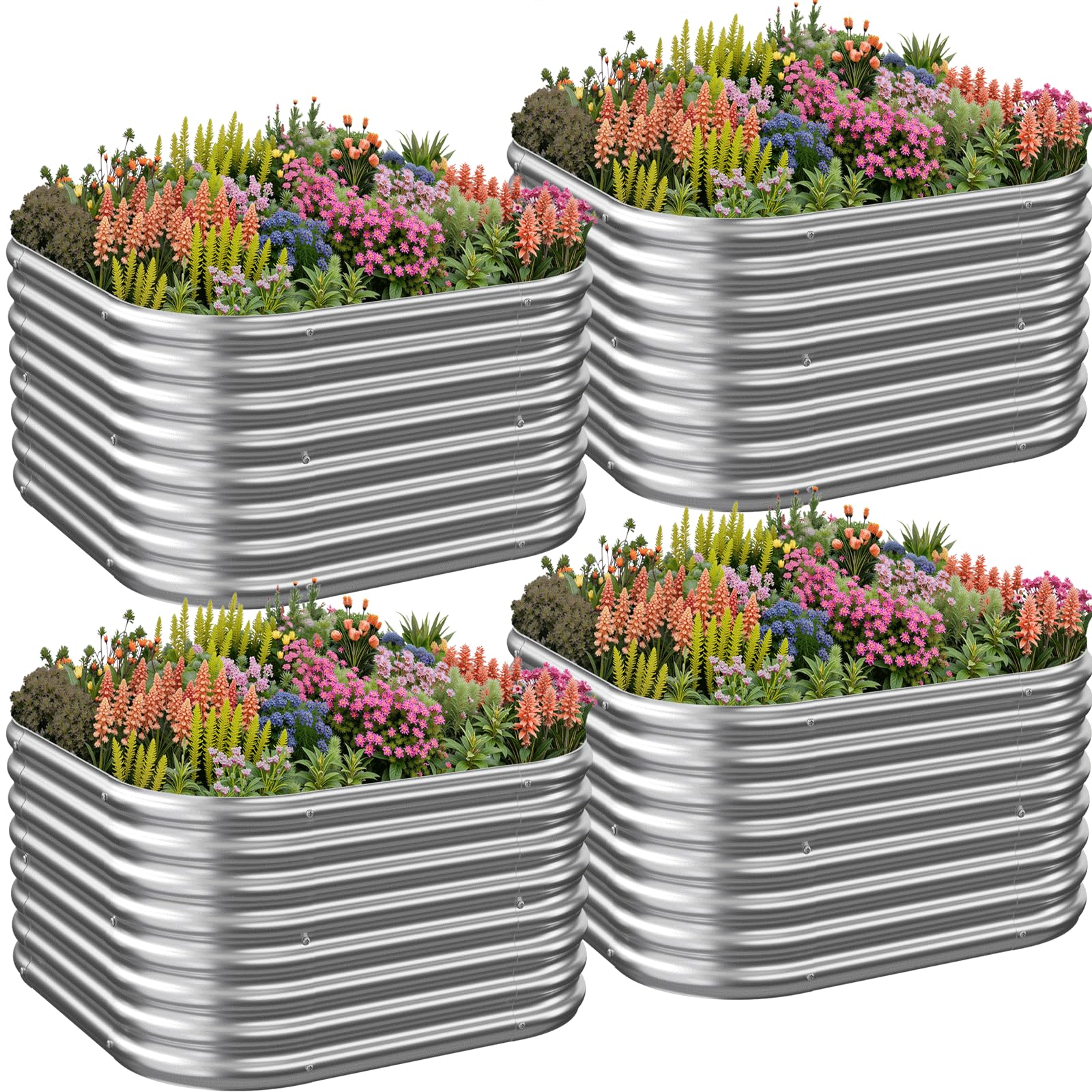 CATMANOR front view of 4-pack 3x3ft galvanized raised garden beds showing sturdy layout and space