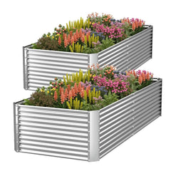 CATMANOR front view of two galvanized raised beds showing durable structure and organized planting benefit