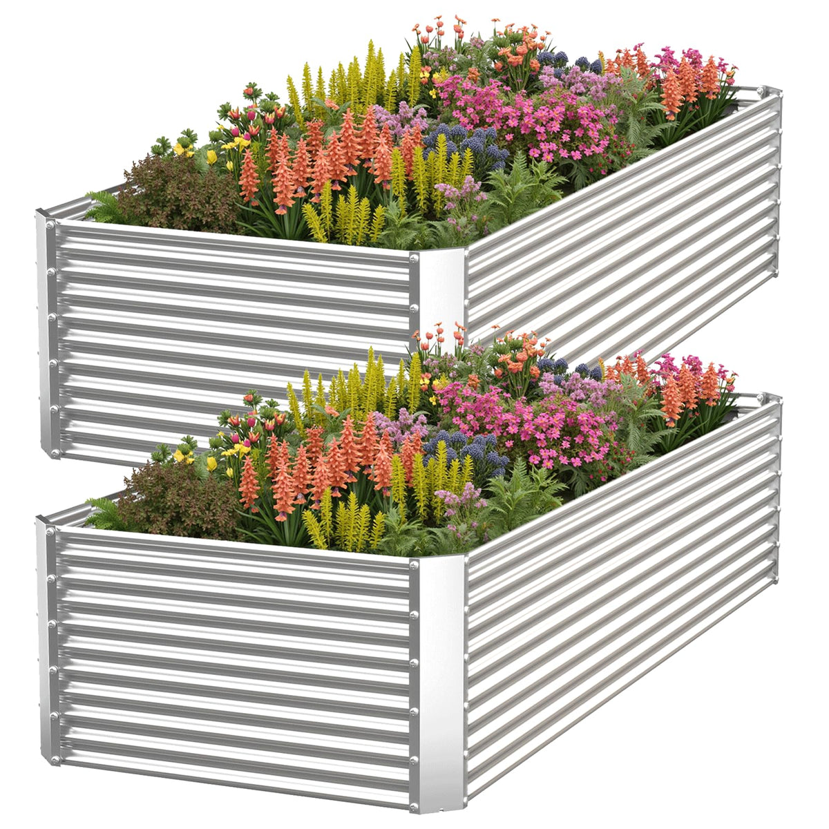 CATMANOR front view of galvanized raised bed showing sturdy corrugated walls and gardening benefits