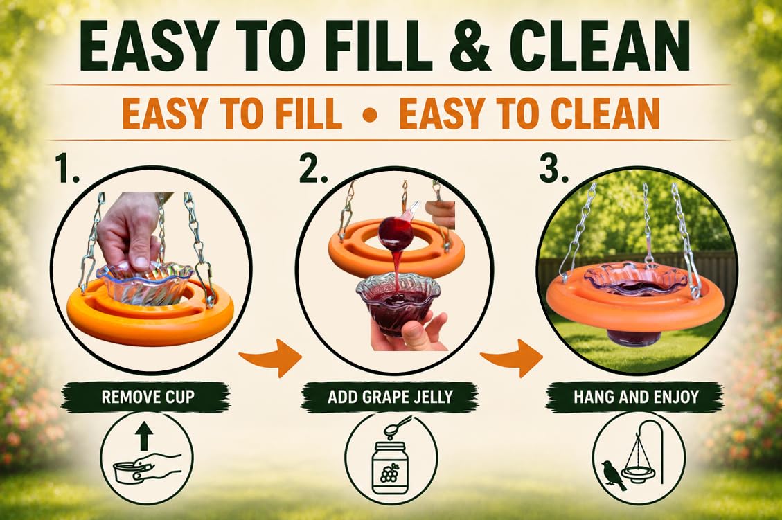 Cauff oriole feeder close-up of removable jelly cup, easy refill and cleaning
