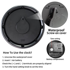 Caysie clock mounted on patio wall demonstrating outdoor style and function