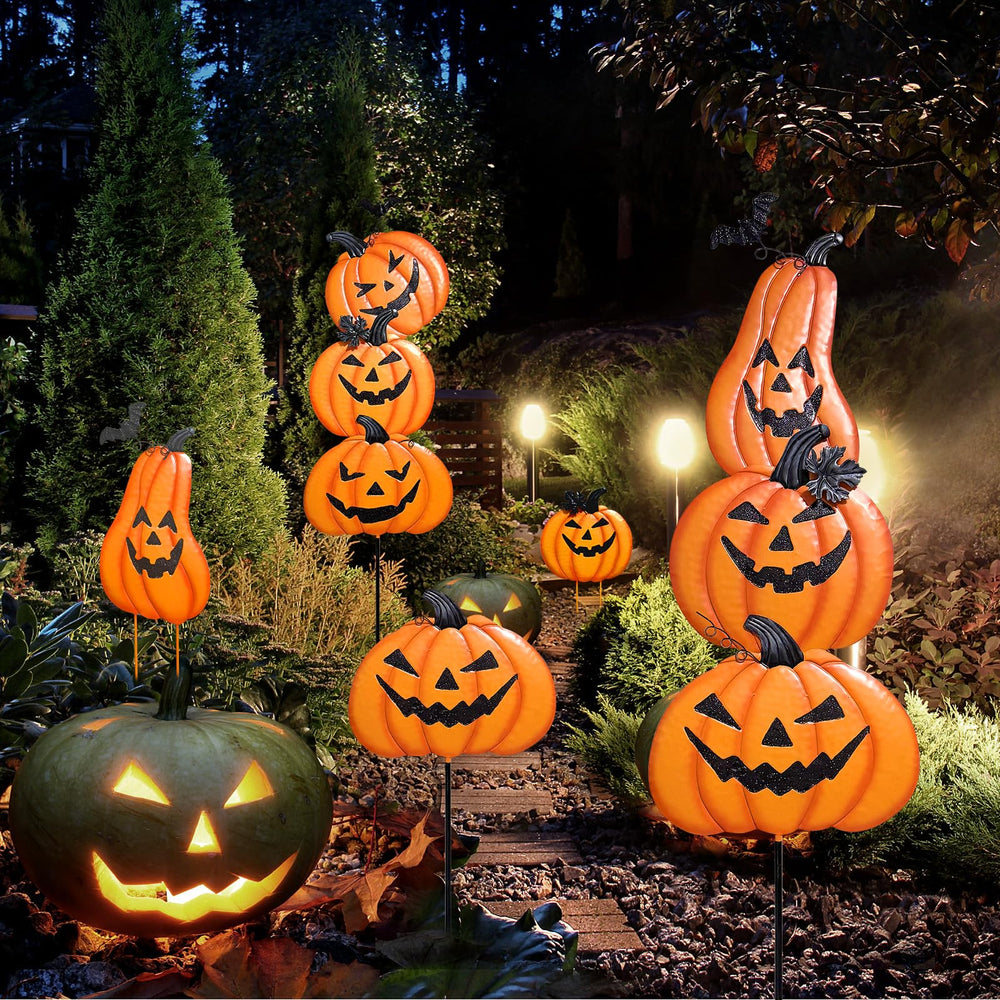 Cbumane single stakes placed in garden bed creating layered fall decor