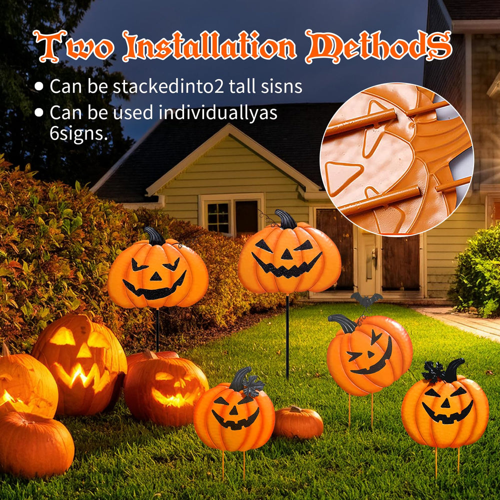 Cbumane pathway display at night with pumpkins adding illuminated curb appeal