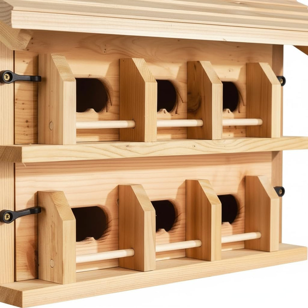 CEDAR ALPHA garden setting with birdhouse attracting martins and enhancing yard