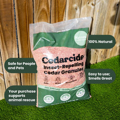 Cedarcide cedar oil concentrate bottle label closeup highlighting directions