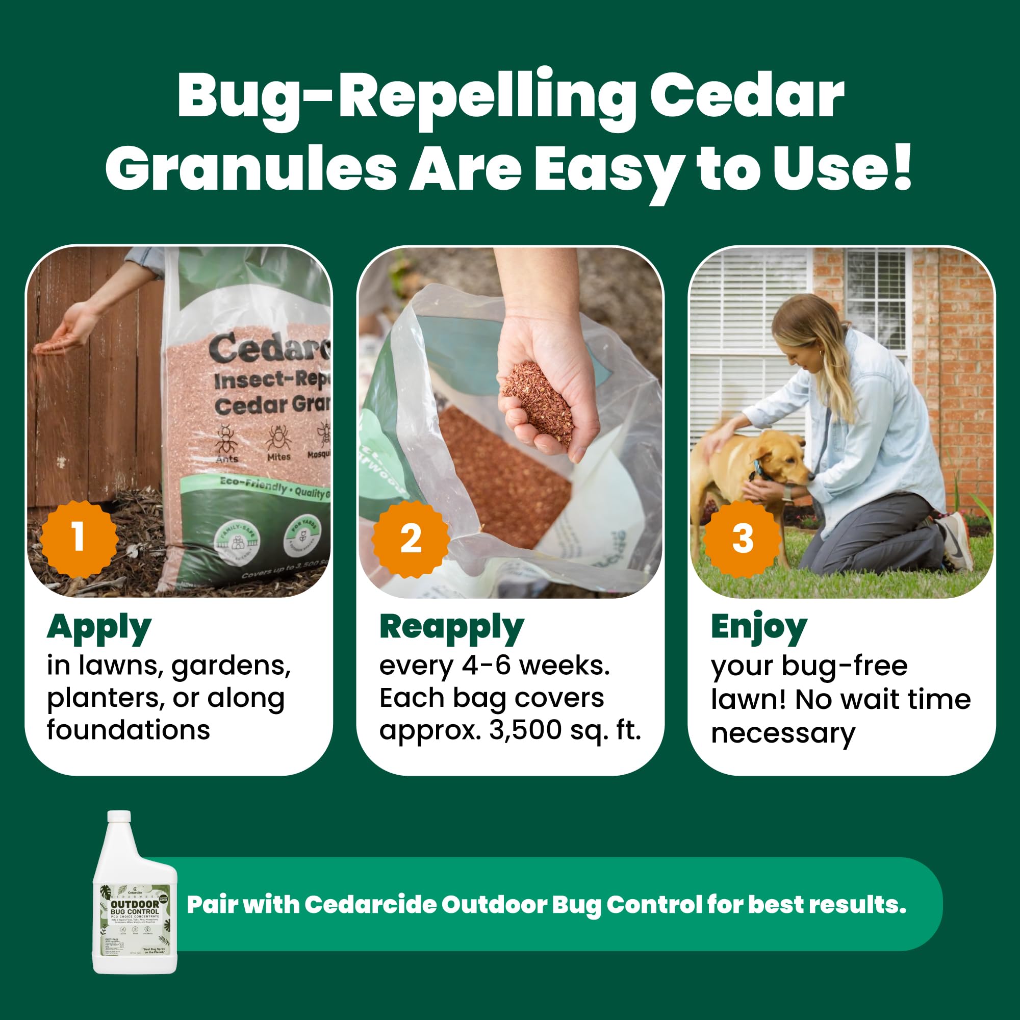 Cedarcide granules used as mulch in a garden bed to help deter pests and retain moisture