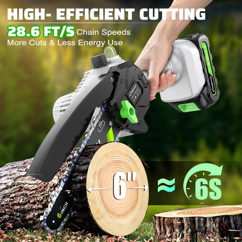 CEEPUY chainsaw cutting a branch demonstrating fast, clean cutting