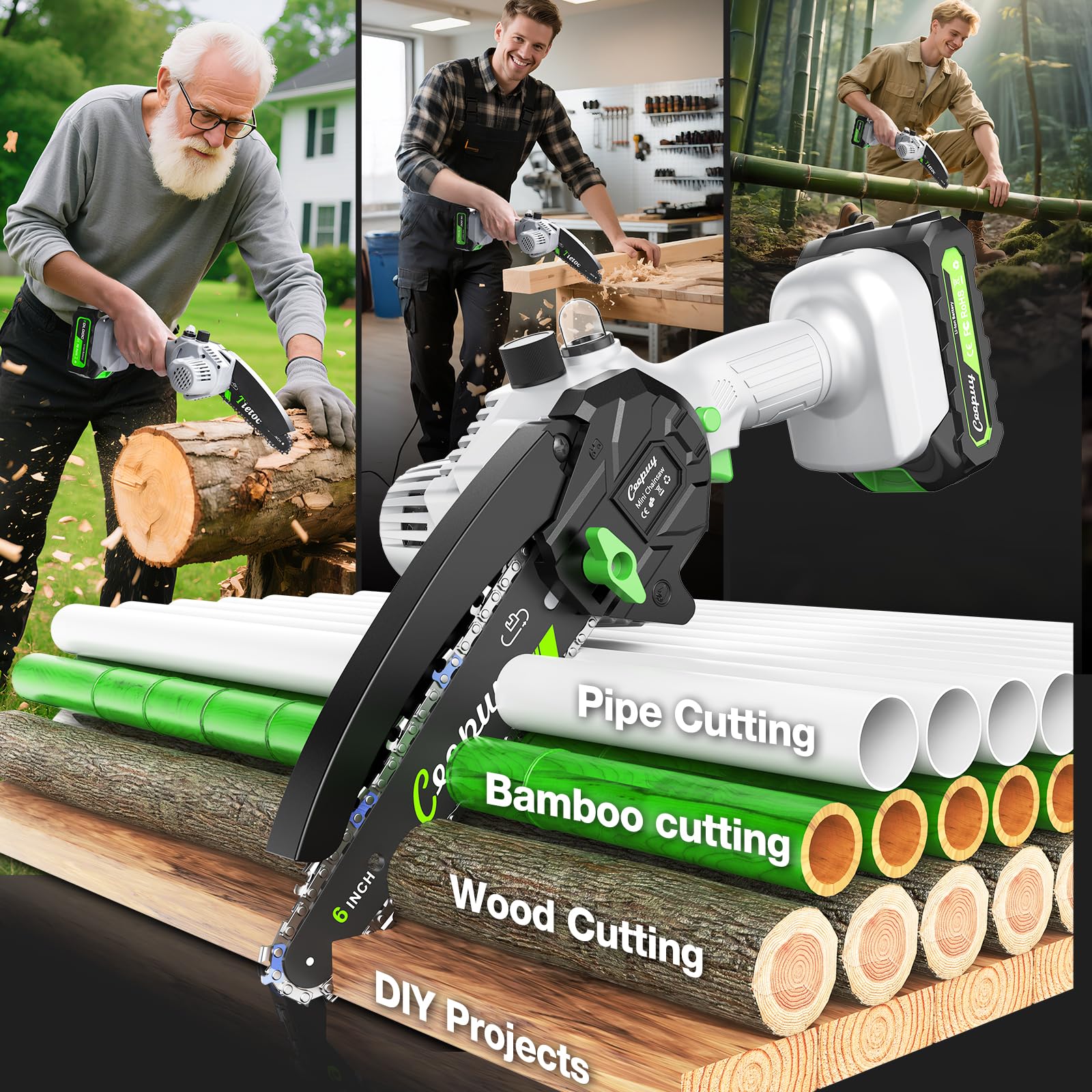 CEEPUY chainsaw next to ruler for clear size and scale reference