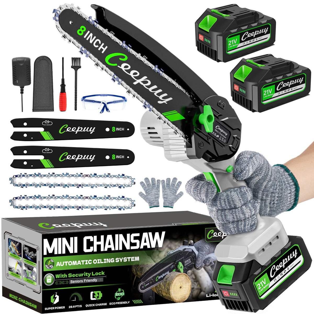 CEEPUY front view of compact chainsaw showing slim body and easy handling