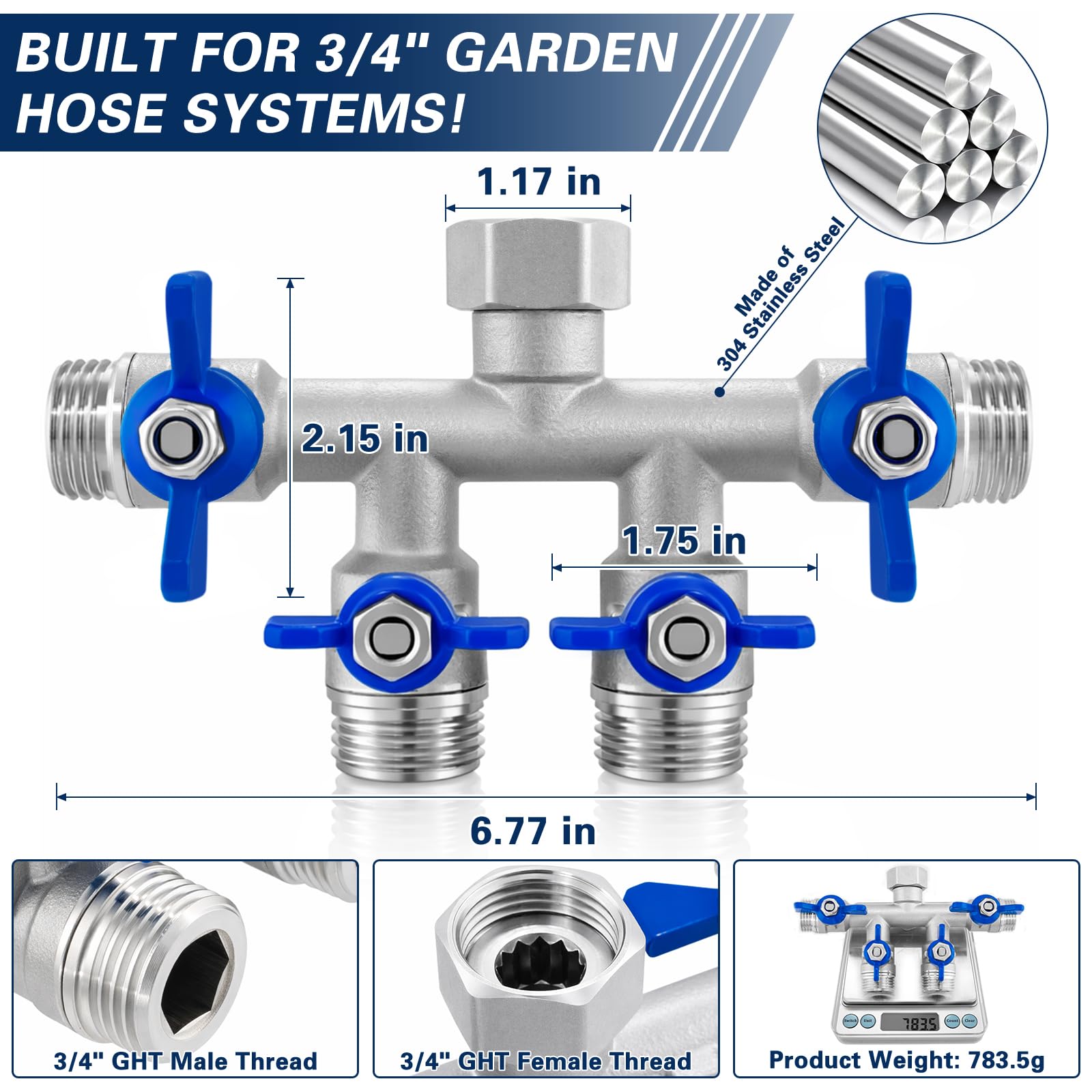 Cekwiet close-up of valve handles demonstrating easy individual control benefit
