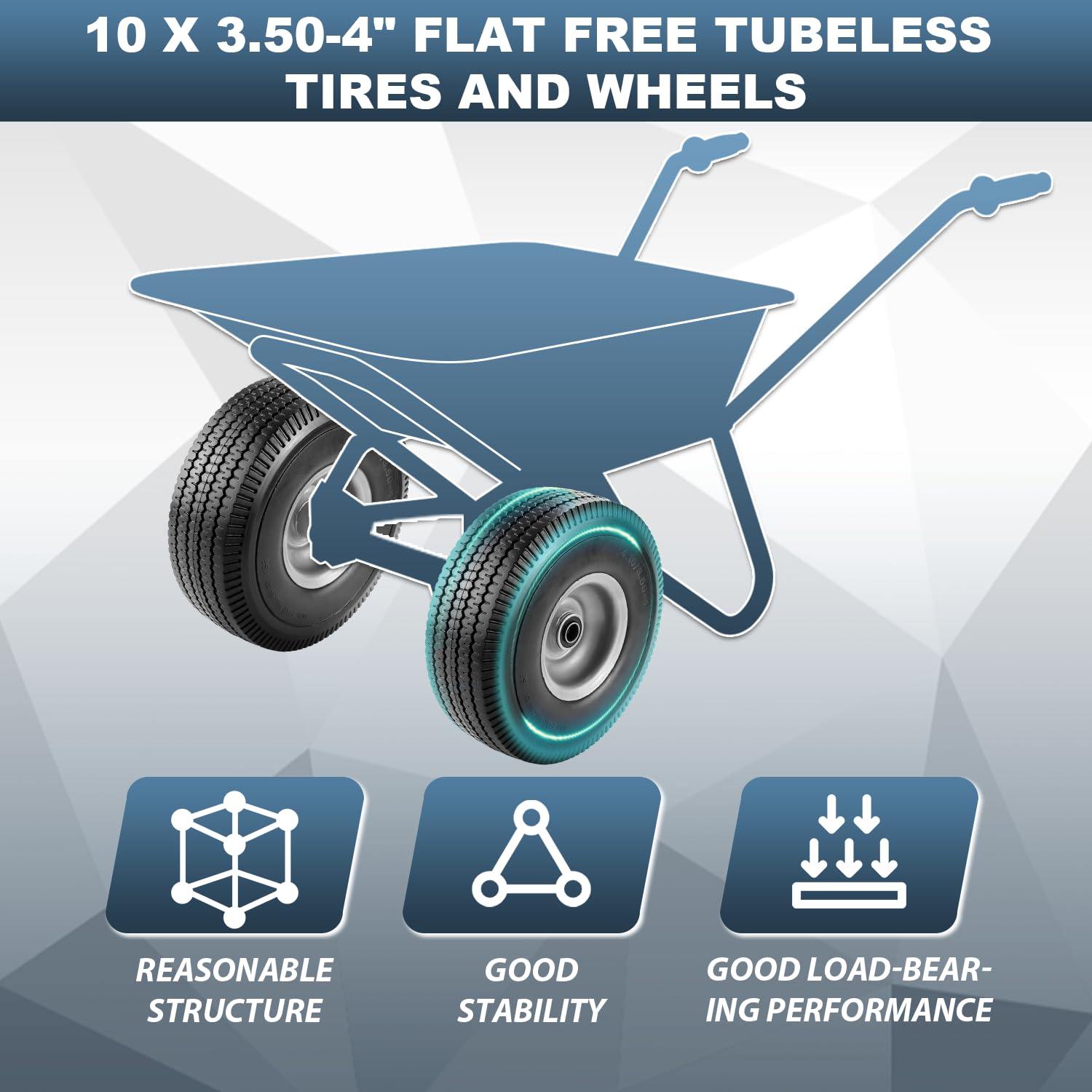 Cenipar wheel installed on a garden cart demonstrating flat-free convenience and reliability