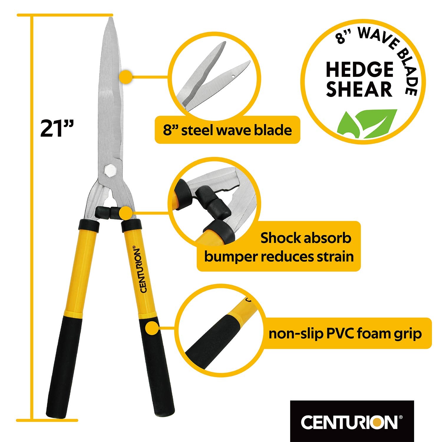Centurion hedge shear handle detail highlighting ergonomic aluminum comfort