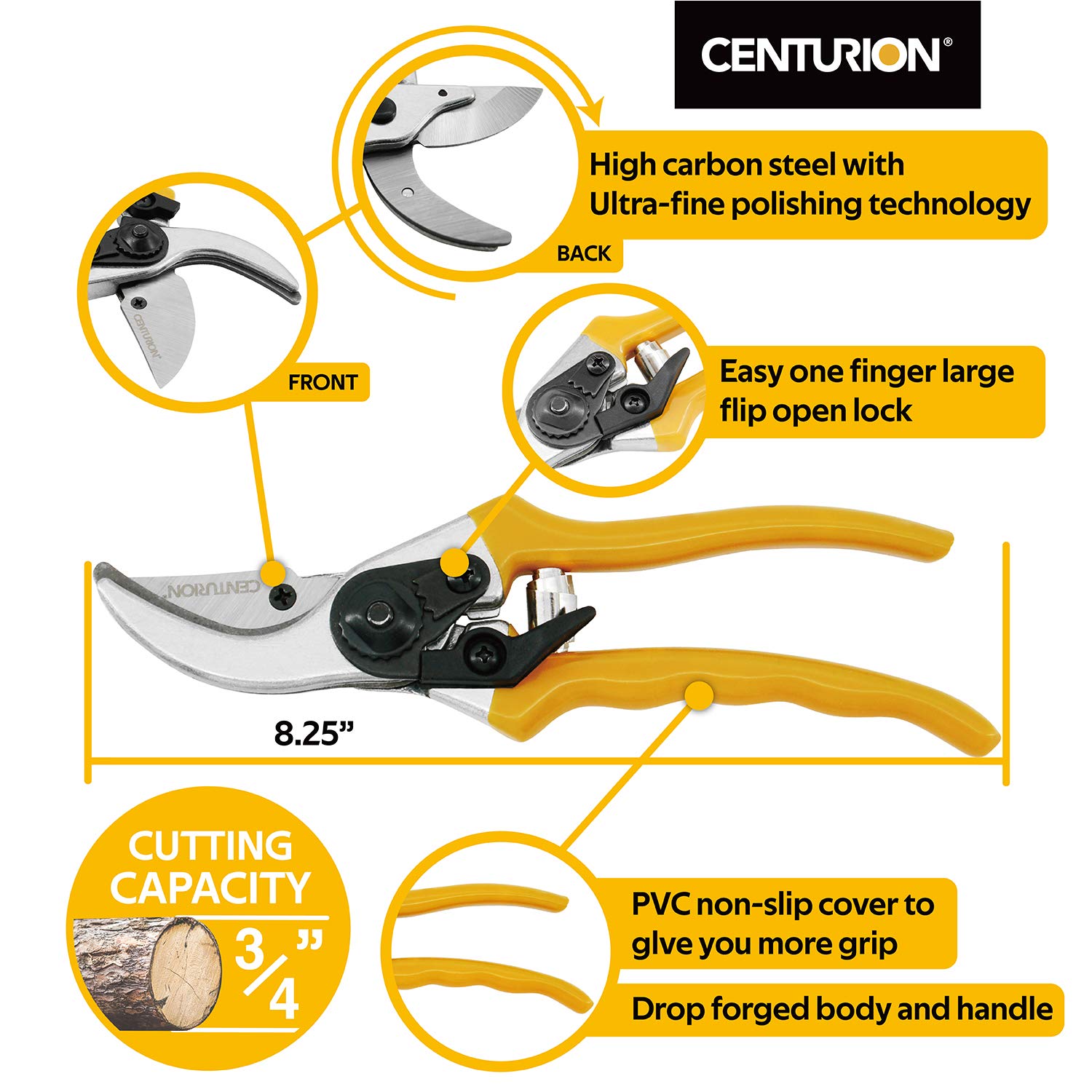 Centurion pruner cutting a stem demonstrating precise clean cuts