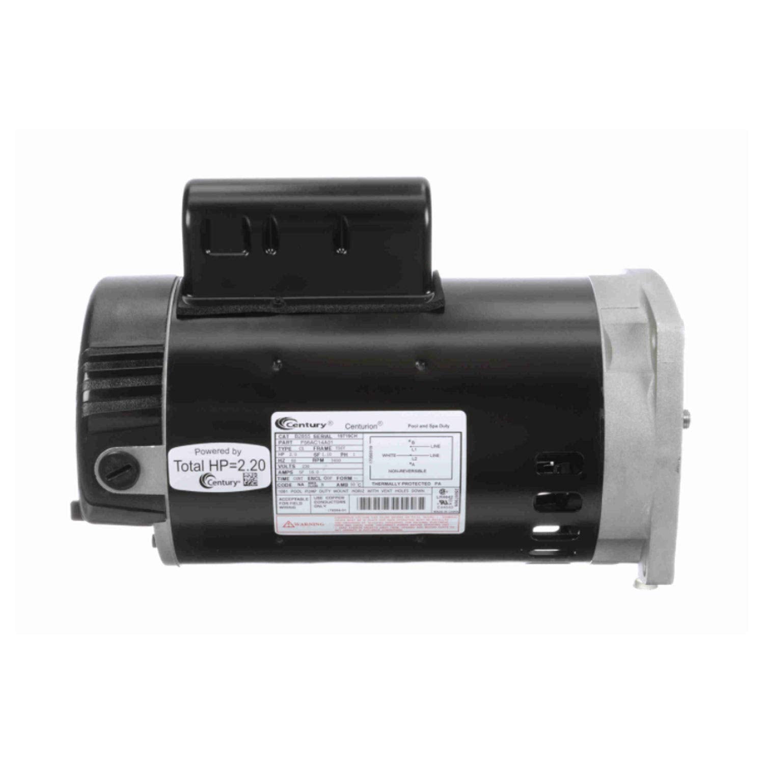 Century Electric Motor next to ruler for scale, compact powerful 2HP size
