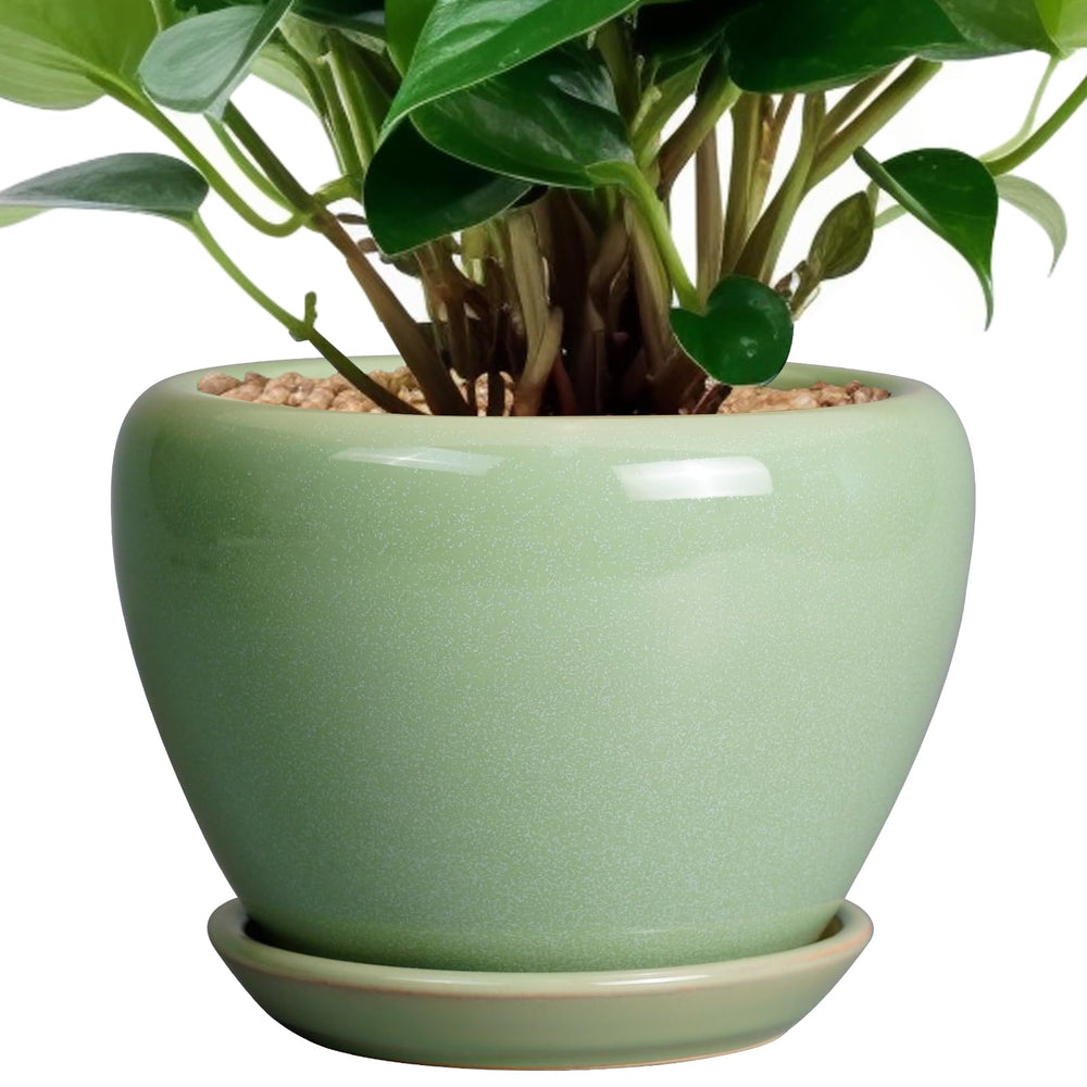 Ceramicfor front view showing modern green glaze and round shape for decor